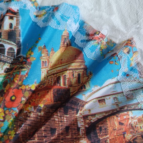 VENEZIA Italien faltbarer Handfächer Goldrand & Spitzenstoff mit Szenen von Venedig - Bild 6 von 11