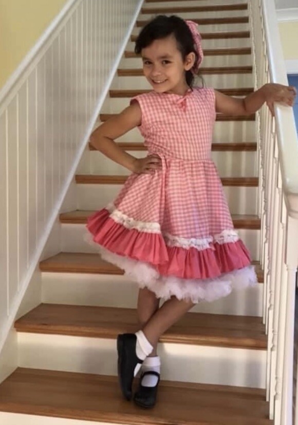 Vintage Girls 50's Gingham Babydoll Twirl Dress Pink Rockabilly