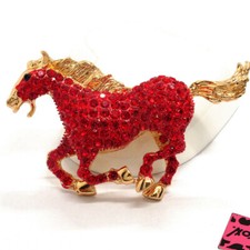 New Red Crystal Bling Horse Animal Fashion Women Charm Jewelry Brooch Pin