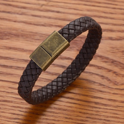 Black Men's Braided Leather Stainless Steel Cuff Bangle Bracelet Wristband - Picture 46 of 66