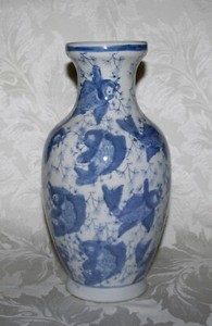 Schone Vintage Chinesische Blau Weiss Handbemalt Porzellan Koi Karpfen 10 Vase Ebay