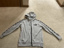 PUMA Kids Boys Fleece Gray Hooded Zippered Sport Athletic Track Jacket M 10/12