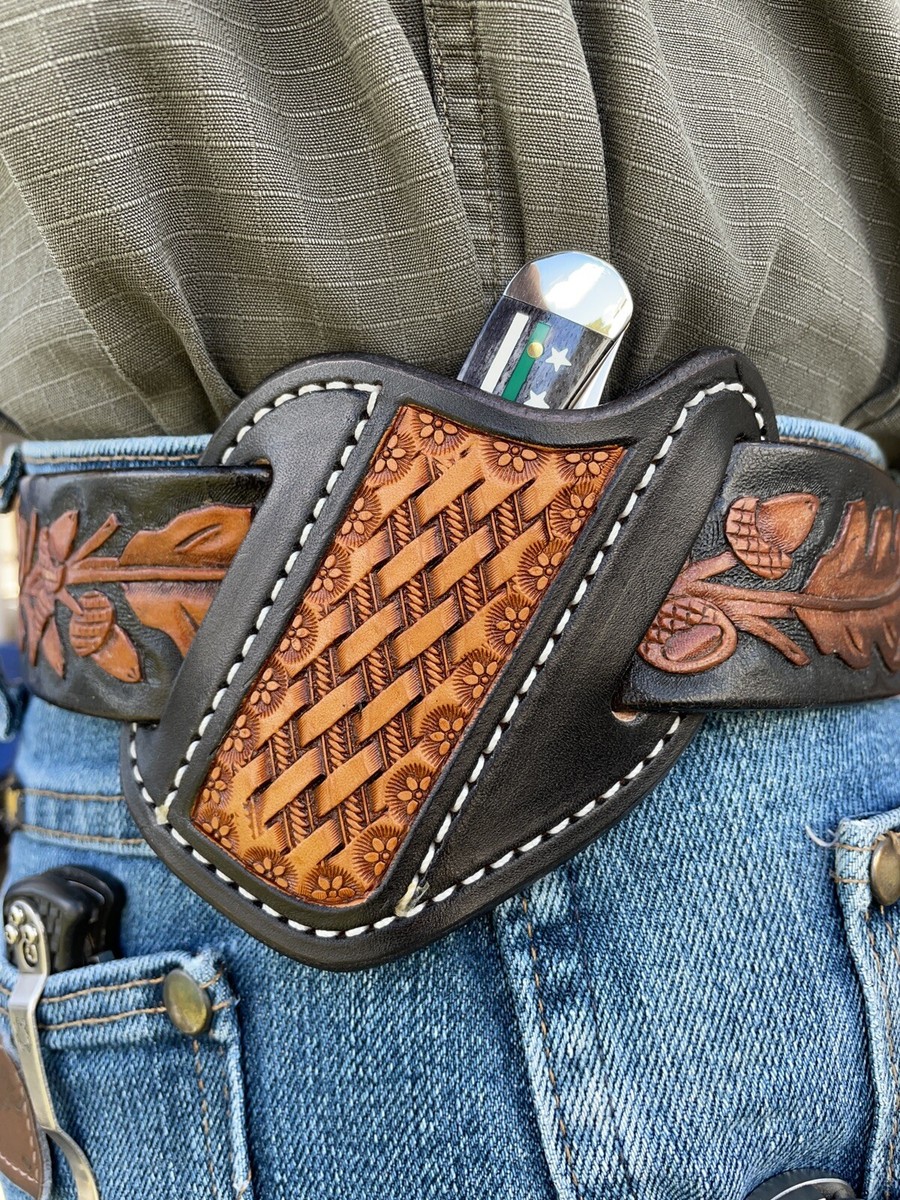 X Small Leather Cross Draw Pocket Knife Sheath Ruff's Saddle