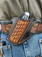 X Small Leather Cross Draw Pocket Knife Sheath Ruff’s Saddle Shop Black & Tan