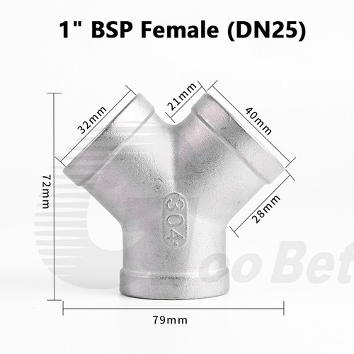 Stainless Steel Y-piece Tee Splitter Connector 1/4"-2" BSP Thread Pipe Fittings - Picture 16 of 23