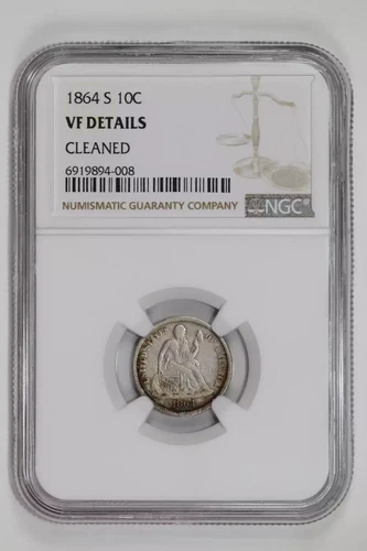 1864-S SEATED LIBERTY DIME NGC VF DETAILS