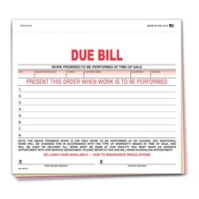 Car Dealer Due Bill Forms - 8-1/2" × 7-3/4" 3-Part Snap-Out Carbonless Forms