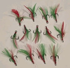 VMC Dressed Treble Hooks Size 4 Lot of 13 Green/Red/Chartreuse