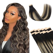 Lashey Tape-in Hair Extensions 16" Straight Balayage Black 25g 10pcs Human Hair