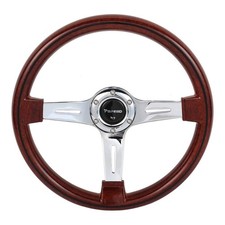 14 Inch Classic Wood Grain Steering Wheel,3 Spokes 6 Bolt Chrome-Plated alumi...