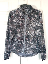 Athleta Run With It Printed Jacket Women Medium Full Zip Multi Floral Watercolor