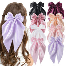 8 Pcs Hair Bows for Women and Girls Silky Satin Hair Bows for Girls Long Tails V