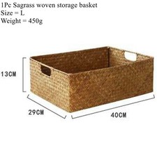 Image of Vintage Woven Seagrass Storage Basket Natural Rattan Style Home Organizer