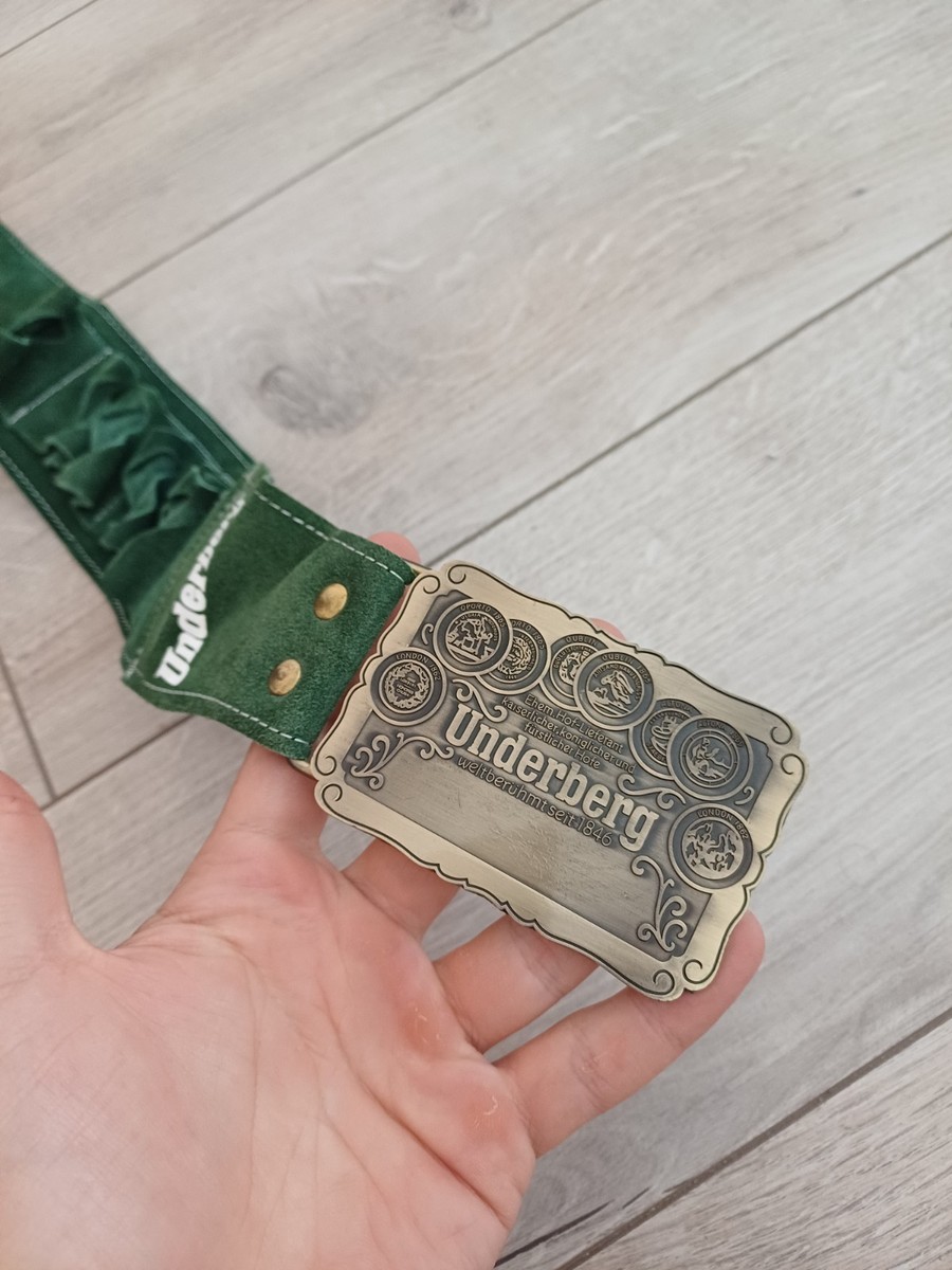 VTG RARE 50'' GREEN UNDERBERG SUEDE GUN BELT BUCKLE BEER