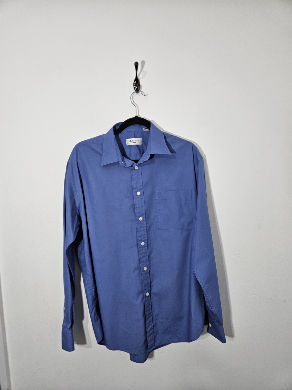 Camicia elegante vintage Yves Saint Laurent PourHomme blu taglia 40 41 Made Hong Kong