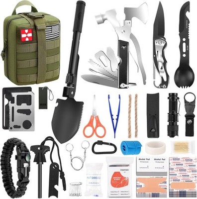 Survival Kit with Trauma Bag and Molle Pouch 150 PCS Emergency Supplies for