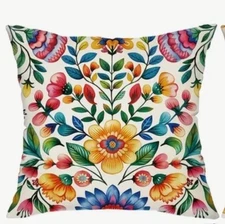 Colorful Floral Bohemian Decorative 18” Linen Throw Pillow Cover Home Decor