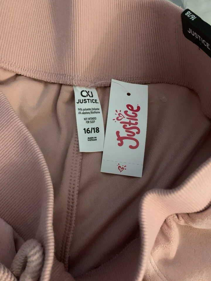 Justice Girls Joggers Rosa Talla 16/18 Terciopelo Suave Cordón Cintura Bolsillos con Cremallera Foto 2 de 4