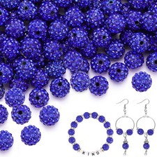 100pcs 10mm Dark Blue Shamballa Beads Rhinestone Round Jewelry Making 10mm