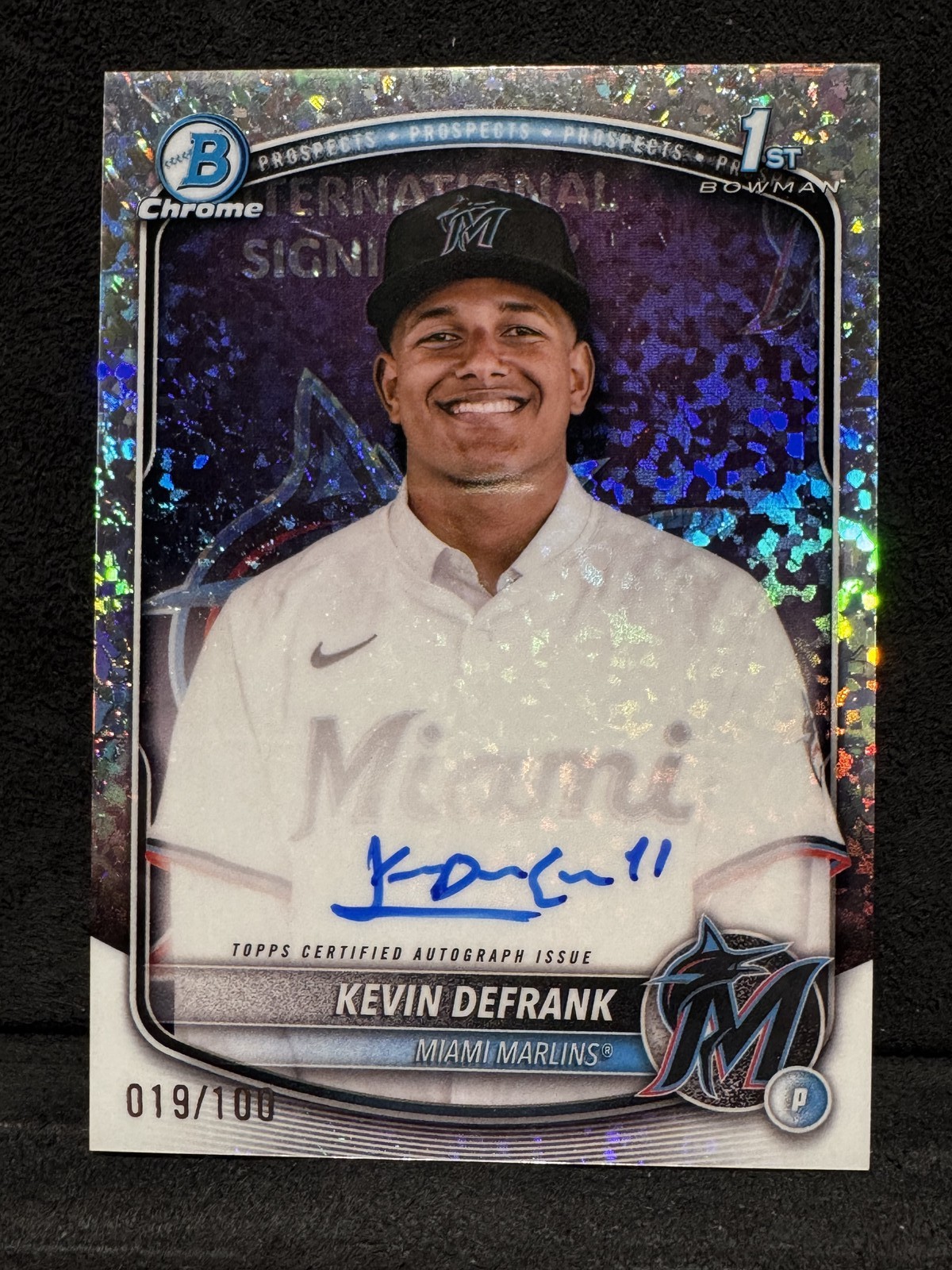 2025 BOWMAN CHROME PROSPECT AUTOGRAPHS CPAKD KEVIN DEFRANK MINI DIAMOND 19/100