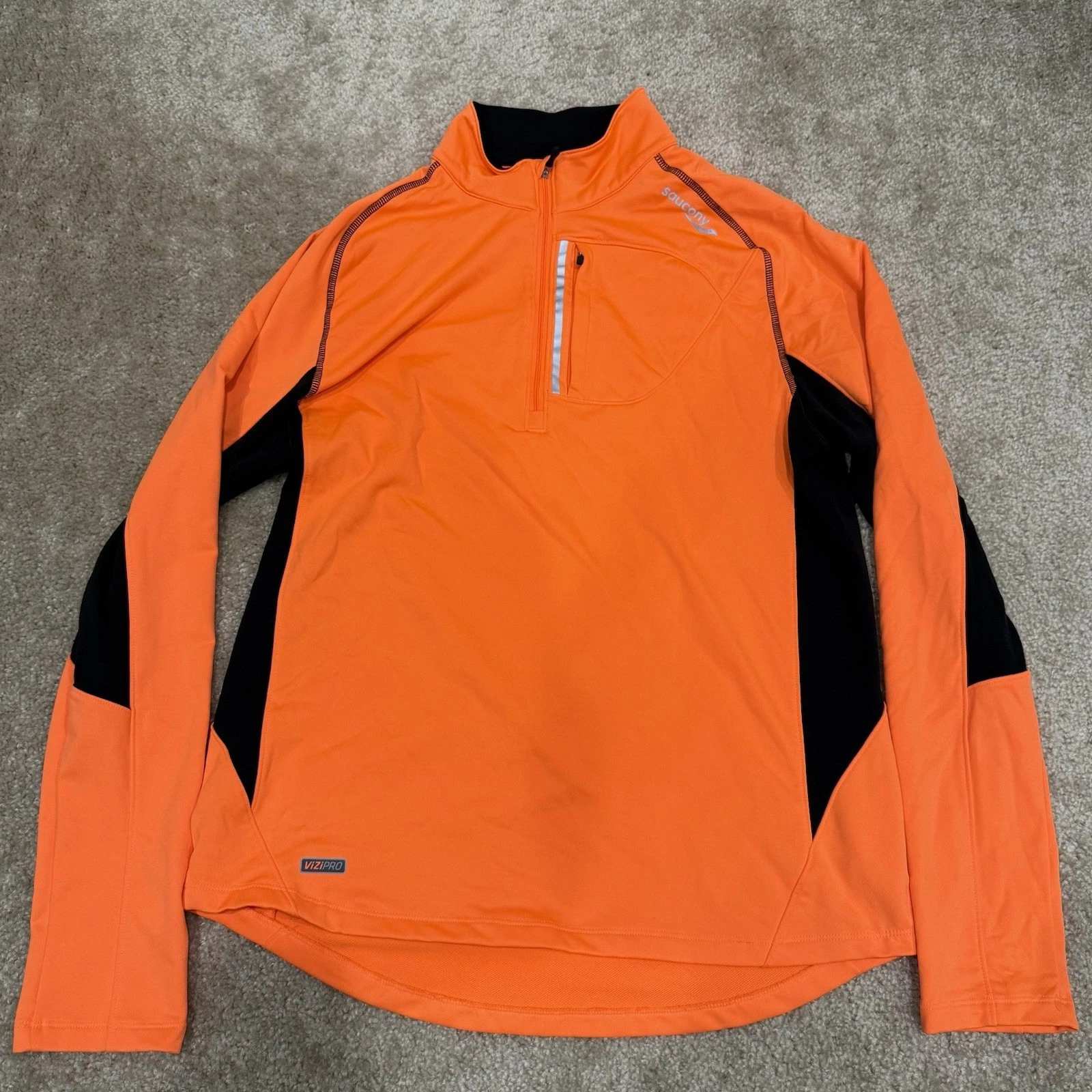 Saucony Men's ViZiPRO Running Orange, Size M Long Sleeve Cycling Hiking Drylete