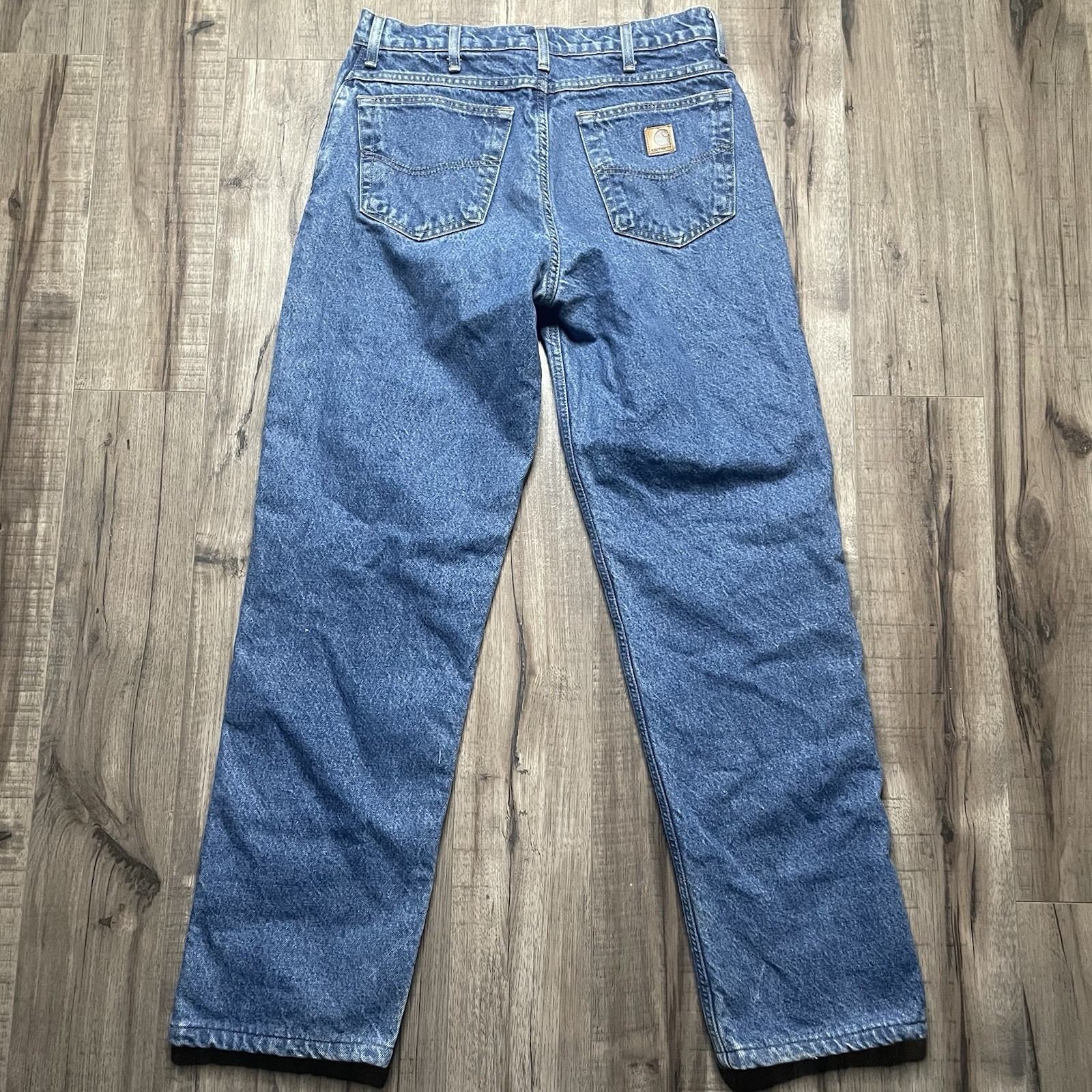 Vintage Carhartt 34x34 Flannel Lined Denim Blue Jeans USA Made Workwear 90s