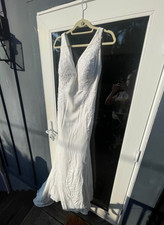 Size 14 Fit-and-Flare Wedding Dress - Beaded Lace Crepe - Dry Cleaned