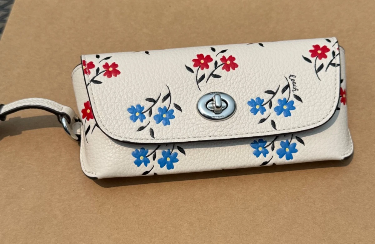 Coach Sunglasses Case with Floral Print in Pebbled Leather (Chalk Multi) CU213 Coach Sunglass Case With Floral Print main image 4