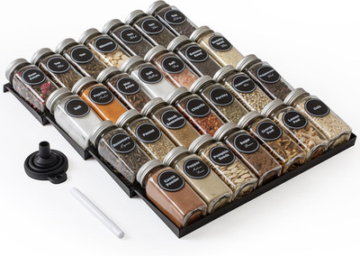 -Spice Drawer Organizer, Spice Rack Drawer for Kitchen, 4 Tier Black Drawer Spic
