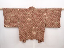 6416T09z560 Vintage Japanese Kimono Silk SHIBORI HAORI Purple-Brown