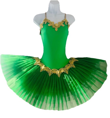 Professional Green/Gold Ballet Dance Tutu Competition Costume Layered Dress Med