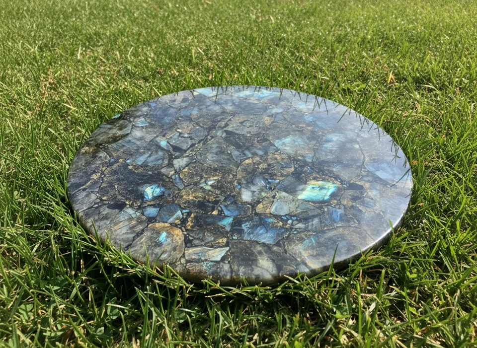 12" Round Labradorite Stone Table - Natural Gemstone Home Decor - Image 2 of 3