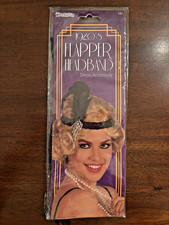1920s Flapper Headband Feather Black Silver Costume Accessory One Size New