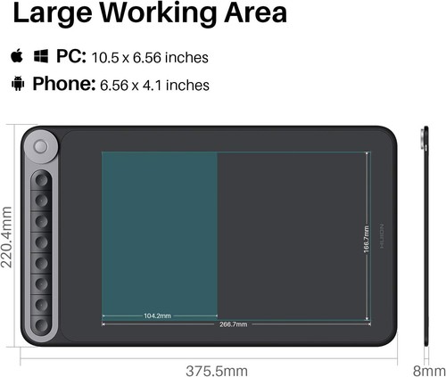 HUION Wireless Drawing Tablet Dial Q620M Dial Controller Tilt Battery-Free Stylu - Picture 8 of 9