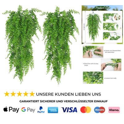 Hängende Kunstpflanze Farn Ranken Huryfox Kunststoff Ivy Blätter Deko