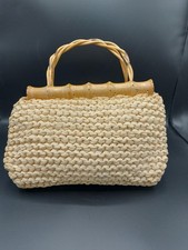 Vintage Crochet Purse With Bamboo Handles In Great Condition