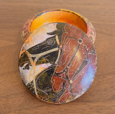 Vintage Terracotta Clay Greek Trinket Lidded Box Mythology Horses By Pepphs 2002
