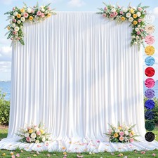 2 PCS 5x12 FT White Polyester Backdrop Curtains Wedding Photography Drapes