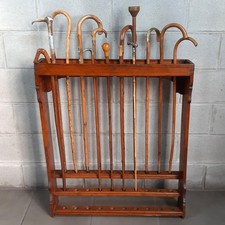 Espositore Rastrelliera Legno Collezione 15 Bastoni Passeggio Antichi XX Sec.