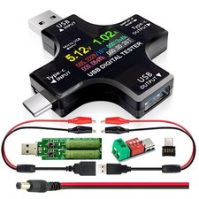 USB C Tester, 2 in 1 Type C USB Tester Color Screen IPS Digital Multimeter,Vo...