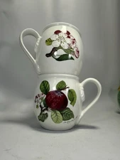 Portmeirion Pomona Mugs 2 English Beaker Fruit Retired Red Current *one chipped*