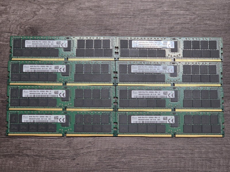 LOT OF 8 - SK Hynix 64GB 2Rx4 PC4-3200AA-RB4-12 ECC RAM HMAA8GR7AJR4N-XN Tested