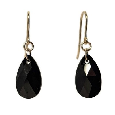 Solid 9ct Gold Black Onyx Crystal Drop Earrings, Hallmarked 375, Gift Boxed