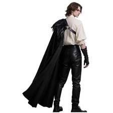 Gothic Black Half Cape Cloak with Feather for Halloween Cosplay Costume