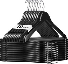Black Wooden Hangers 10 Pack, Solid Wood Hanger with Non Slip Pant Bar, Heavy Du