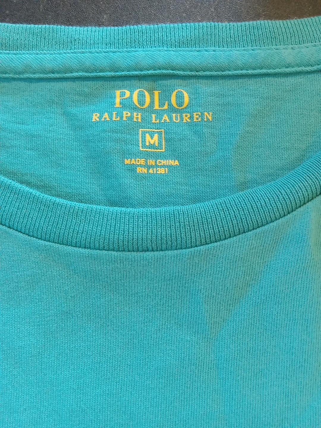 Polo Ralph Lauren T Shirt Uomo M Verde Teal Manica Corta Arancione Pony
