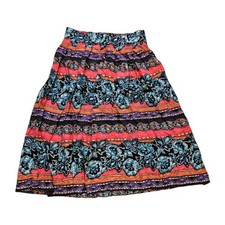 Vtg Patterned Midi Skirt Women M Multicolor Floral Wearable Art Boho 90s Teacher