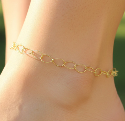 Elegant 18K Gold Plated Textured Link Anklet Minimalist Gold Color Brass Oval