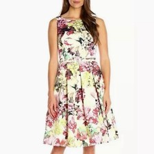 Eliza J Womens Multi Floral Faille Fit & Flare Belted Pockets Mini Dress Size 4