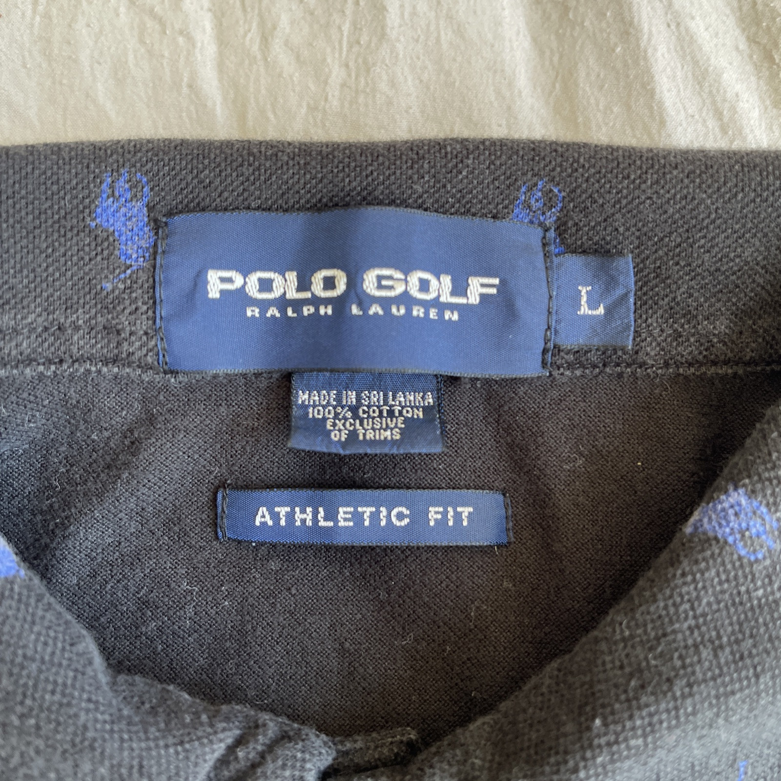 Ralph Lauren Polo Golf AOP Pony Logo Uomo Grande Nero Vestibilità Atletica Camicia
